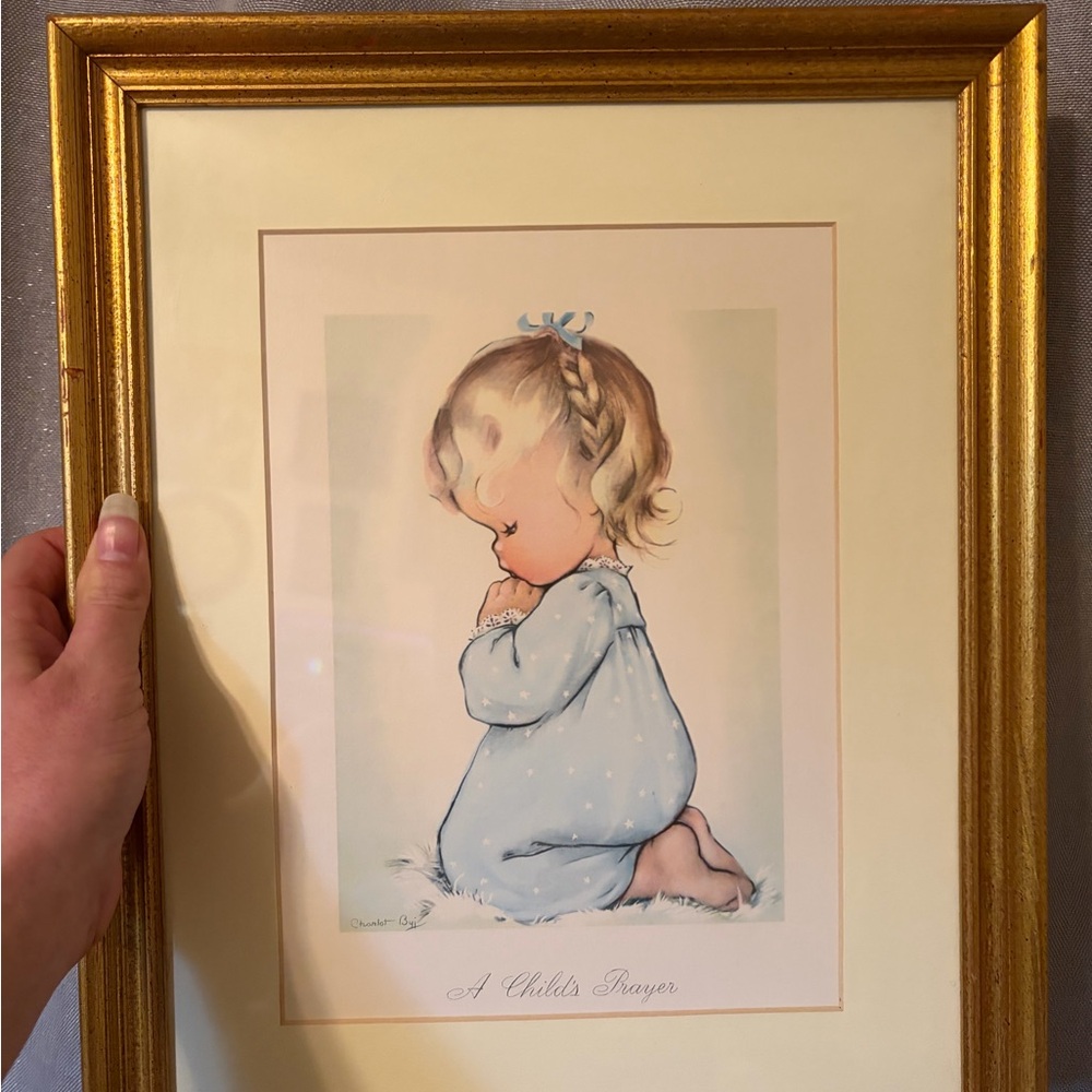 Vintage “A Child’s Prayer” art print collectible lithograph art by Charlot Byj. - Picture 3 of 4